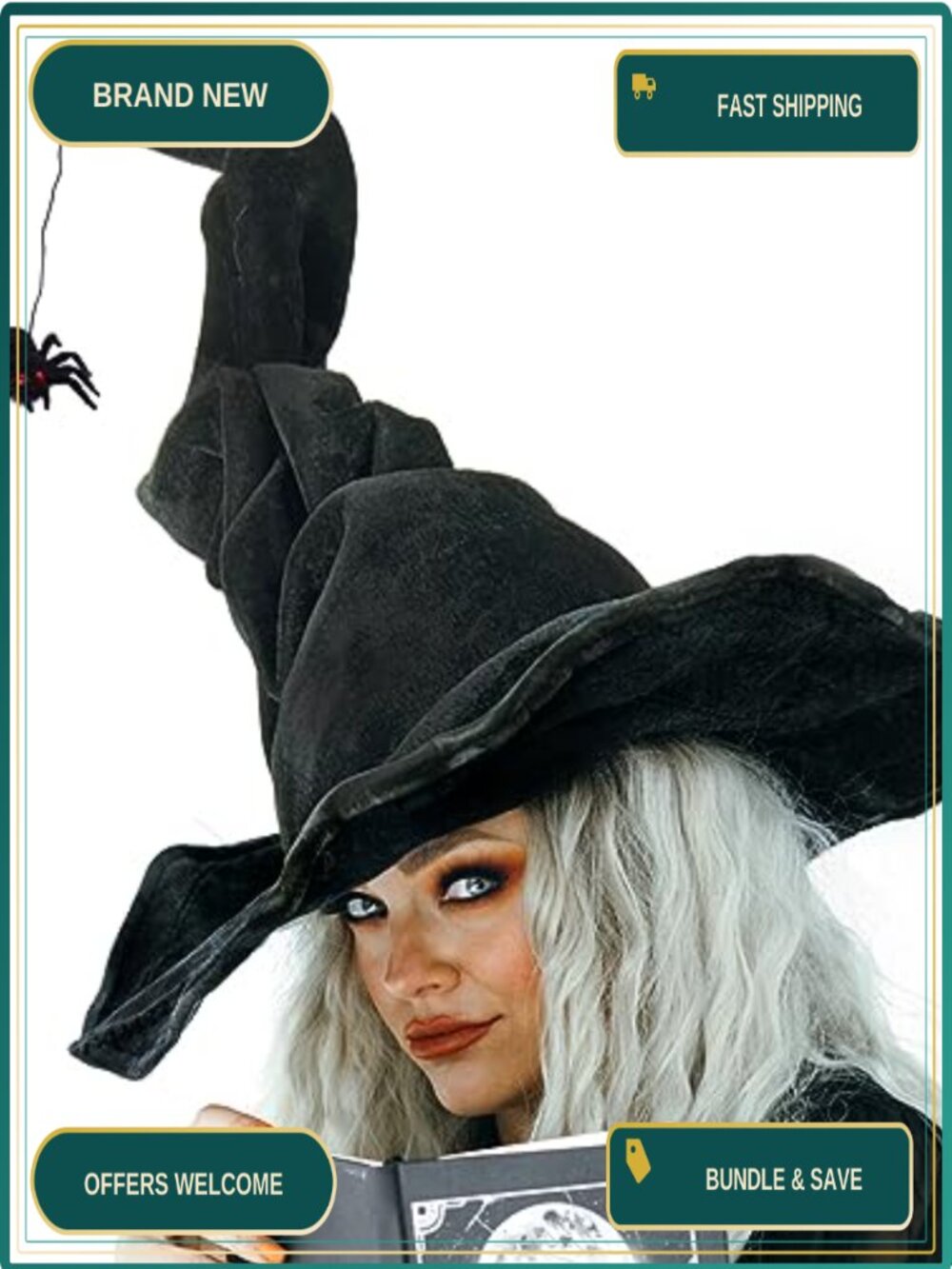 Velvet Witch Hat Halloween Costume Accessory with Detachable Spider